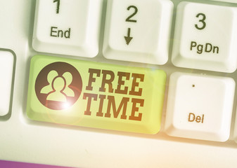 Conceptual hand writing showing Free Time. Concept meaning time available for hobbies and other...