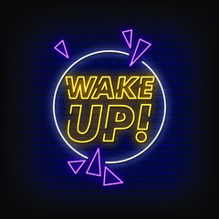 Wake Up Neon Signs Style Text Vector