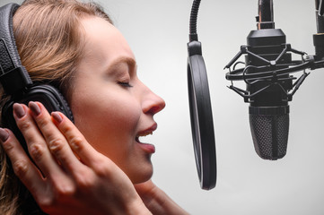 Sound recording of a singer, dj. Studio or karaoke. Music