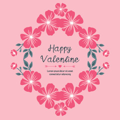 Poster valentine day, with decoration of pink flower frames blooms. Vector