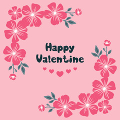 Poster valentine day, with decoration of pink flower frames blooms. Vector