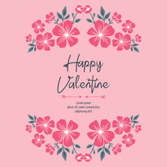 Vintage text of valentine day, with drawing leaf flower frame background. Vector