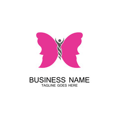 beauty flying women vintage butterfly logo design-vector