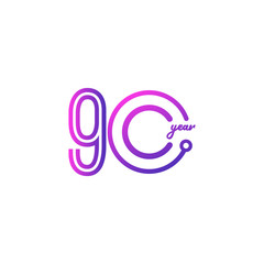 90 Years Anniversary Celebration Number Vector Template Design Illustration Logo Icon