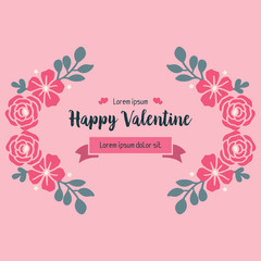 Template for valentine day, with ornament drawing of leaf flower frame. Vector
