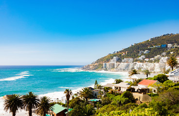 Naklejka premium view of Clifton Beach and apartments in Cape Town South Africa