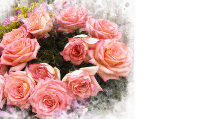 Cut out concept of pink rose  for background,wedding card.soft blur focus.