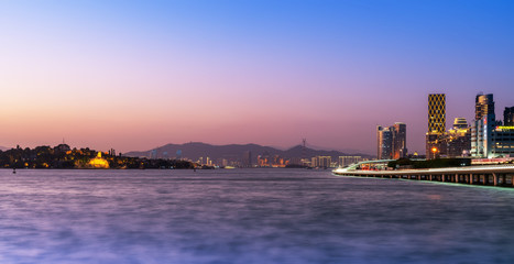 Xiamen coastline building landscape night view