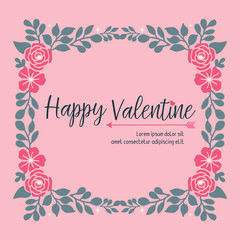 Vintage greeting card of valentine day, with graphic leaf flower frame style. Vector