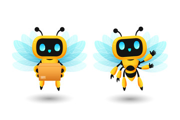 Cute bee robot ai character in delivery and greeting pose
