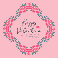 Cute greeting card happy valentine day, with texture plant of leaf flower frame. Vector