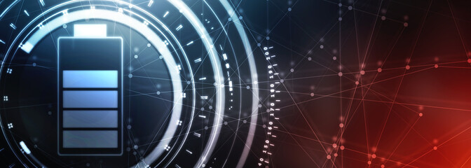 Obraz premium 2d rendering Electrical energy and power supply source concept, accumulator battery with charging level indicator