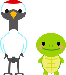 かわいい鶴と亀のキャラクター