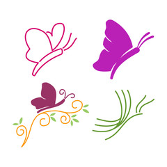  Butterfly Line Logo Design Template Vector Illustration Set