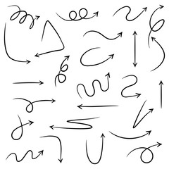 Set of Hand drawn vector arrows  doodle on white background.design element vector illustration.