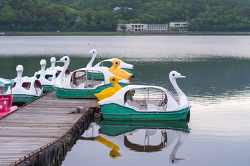 duck Pedal boats at Lake Kawaguchiko Mount Fuji is a popular recreational site for boating