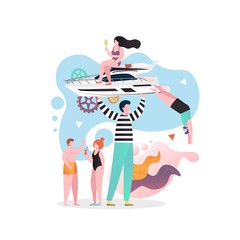Yacht travel vector concept for web banner, website page