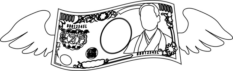 Outline Feathered Deformed Japan's 10000 yen note set