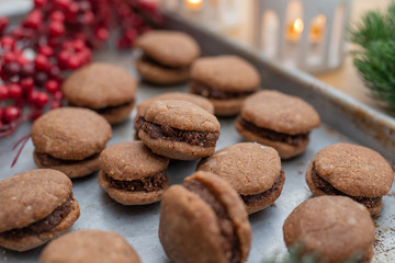 Hazelnut shortbread sandwiches filled with chocolate cream