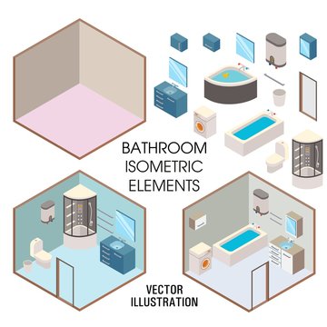 Bathroom interior constructor, vector flat isometric illustration
