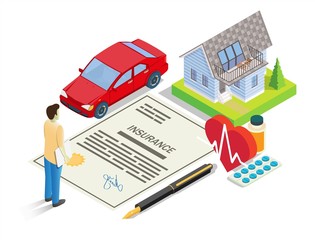 Insurance services concept vector flat isometric illustration
