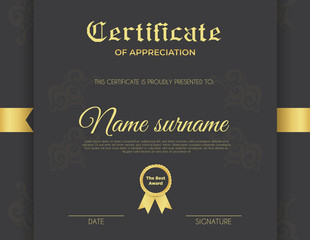 Certificate template with luxury and modern pattern suitable for diploma, conference, and honour. Vector illustration image