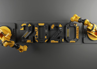 New year 2020 made from Robot alphabet