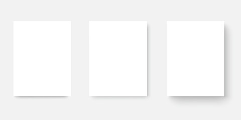 Blank white paper banner sheets with soft shadow. Vector