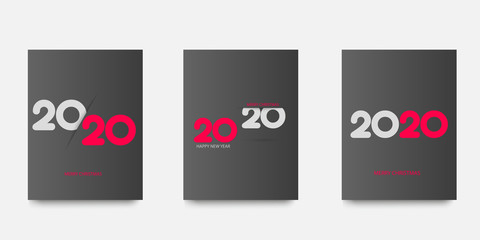 Happy 2020 Year cards set with Xmas ornaments. Vector illustration.
