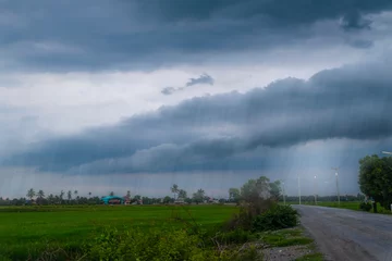 Fotobehang Storm could before heavy rain in countryside farmland © AUNTYANN