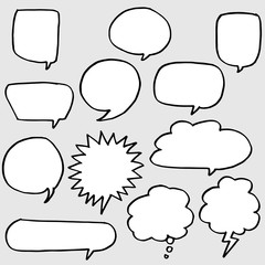 Hand drawn set of speech bubbles. Vector illustration.