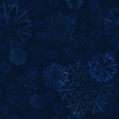 Fototapeta na wymiar dark blue winter repetitive background with snowflakes. vector seamless pattern. textile paint. fabric swatch. wrapping paper. continuous print. design element for ads, card, banner, invitation