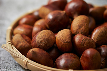 A lot of chestnuts in bamboo basket