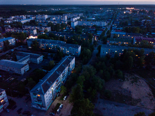 Night view of typical buildings at residential district. City Pokrov. Russia