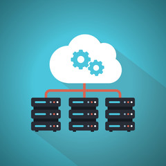 Server data center design flat. Internet network technology and information cloud for storage, Blue Theme Concept.