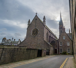 Aberdeen / Szkocja - 29 sierpień 2019: Katedra Wniebowzięcia Najświętszej Maryi Panny w Aberdeen w sierpniowy pochmurny dzień