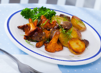 Fried chanterelles with potatoes