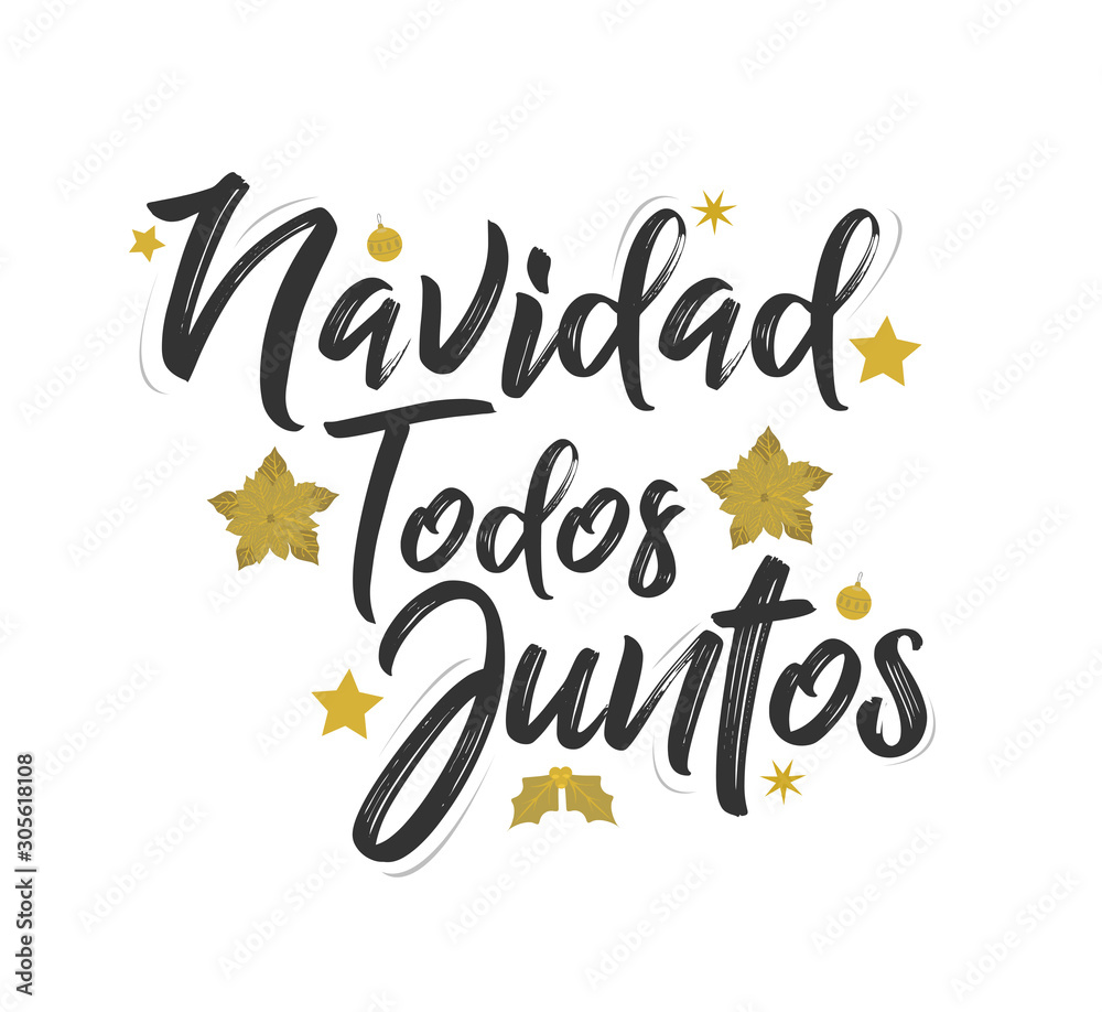 Wall mural navidad todos juntos, christmas all together, spanish text lettering vector