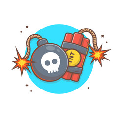 Bomb and TNT Vector Illustration. Game Mascot Logo. Vector Bomb Icon. Explode. Burning Bomb. Burning Wick. Flat Cartoon Style Suitable for Web Landing Page,  Banner, Flyer, Sticker, Card, Background