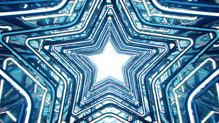 Tunnel with shiny blue disco style stars 3D rendering illustration