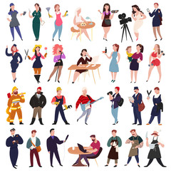 Professionals people 28 worker characters. Man and woman illustration set isolated on white background. Vector illustration flat style. For creating stylish designs motion animation websites promo pri