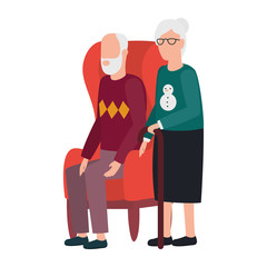 grandmother and grandfather seated in sofa avatars characters