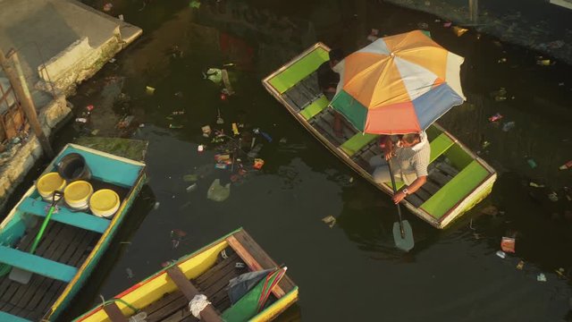 Top-down view of flooded streets filled with garbage, Artex compound, Malabon, Manila. 