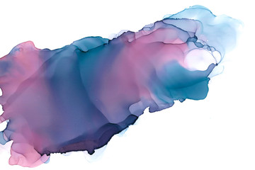 Magical purple texture alcohol ink. Abstract spots of paint on a white background. 