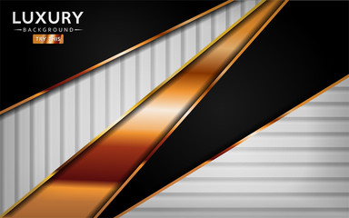 luxurious premium black white abstract background with golden lines. Overlap textured layer design.