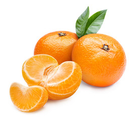 Delicious mandarines, isolated on white background