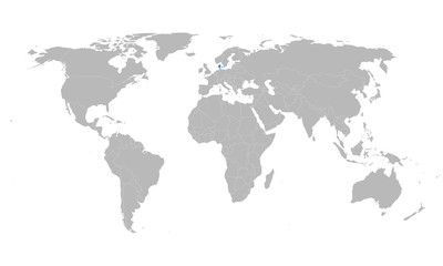 Fototapeta na wymiar Denmark highlighted blue on world map vector