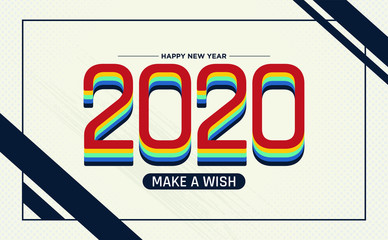 Fototapeta premium Happy New Year 2020 colorful banner style for the seasonal holidays flyers, greetings and invitations, christmas themed congratulations and cards. Vector illustration.