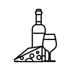 wine bottle with cheese and cup line style