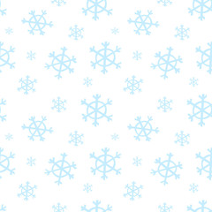 Seamless pattern with blue snowflakes and snow